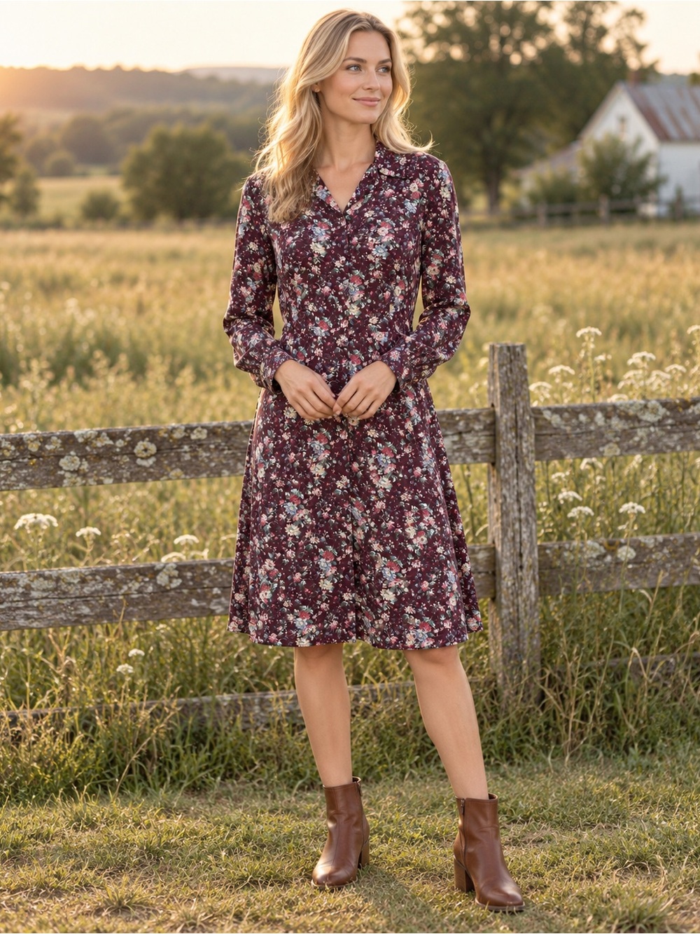 Laura Ashley Prairie Mulberry Floral Viscose Dress Size 8 Prairie Cottagecore